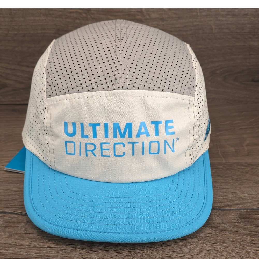 Ultimate Direction Lope Hat Mens M/L White Blue Running 5-Panel Mesh UPF 50 NEW